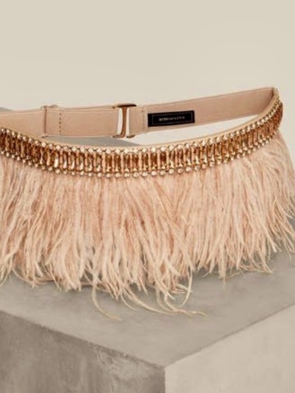 BCBG Ostrich Feather Fringe Belt with Gem Stone Embellishment